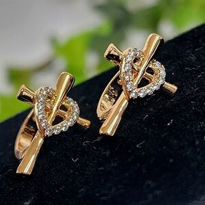 Gold Plated Cross with Crystal Heart Huggie Hoop Earrings